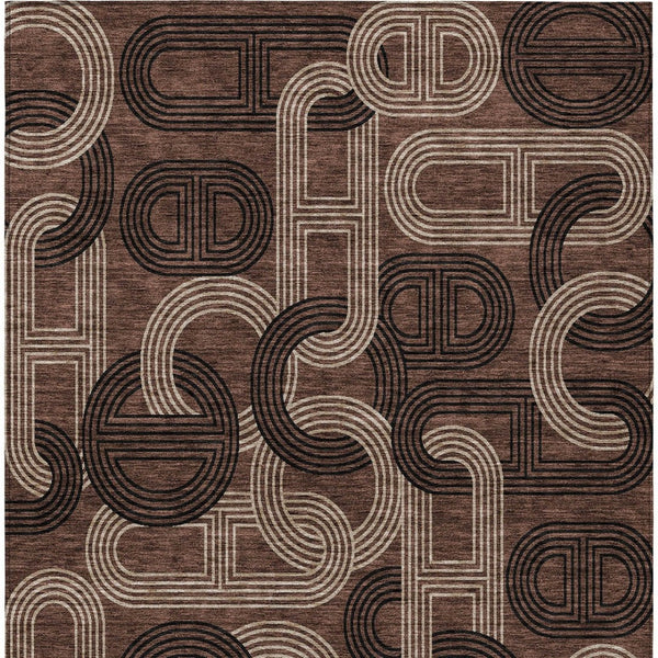 HomeRoots 5' Modern Geometric Chocolate Beige Washable Area Rug for Stylish Indoor and Outdoor Spaces 9' X 12' 614039