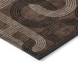 HomeRoots 5' Modern Geometric Chocolate Beige Washable Area Rug for Stylish Indoor and Outdoor Spaces 9' X 12' 614039