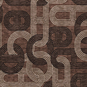 HomeRoots 5' Modern Geometric Chocolate Beige Washable Area Rug for Stylish Indoor and Outdoor Spaces 9' X 12' 614039