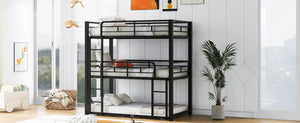 English Elm Metal Triple Bunk Bed Steel Frame Twin Three Tier Guardrails for Shared Rooms Black GX000230AAB