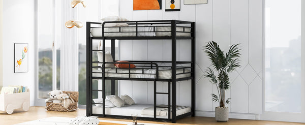 English Elm Metal Triple Bunk Bed Steel Frame Twin Three Tier Guardrails for Shared Rooms Black GX000230AAB