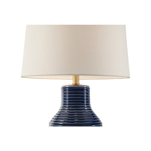 Wildwood Lydia Ceramic Table Lamp In Rich Blue Glaze With Ribbed Silhouette And Gold-Leaf Accents, 28" H 61404