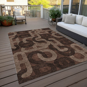 HomeRoots 5' Modern Geometric Chocolate Beige Washable Area Rug for Stylish Indoor and Outdoor Spaces 10' X 14' 614040