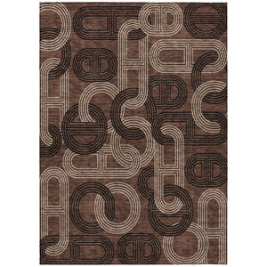 HomeRoots 5' Modern Geometric Chocolate Beige Washable Area Rug for Stylish Indoor and Outdoor Spaces 10' X 14' 614040