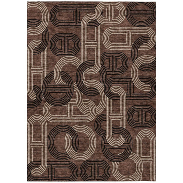 HomeRoots 5' Modern Geometric Chocolate Beige Washable Area Rug for Stylish Indoor and Outdoor Spaces 10' X 14' 614040