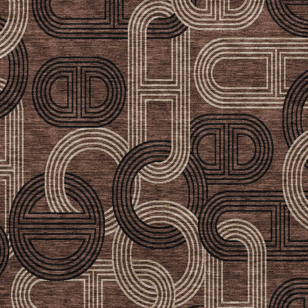 HomeRoots 5' Modern Geometric Chocolate Beige Washable Area Rug for Stylish Indoor and Outdoor Spaces 10' X 14' 614040