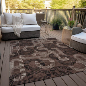 HomeRoots 5' Modern Geometric Chocolate Beige Washable Area Rug for Stylish Indoor and Outdoor Spaces 10' X 14' 614040