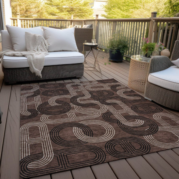 HomeRoots 5' Modern Geometric Chocolate Beige Washable Area Rug for Stylish Indoor and Outdoor Spaces 10' X 14' 614040