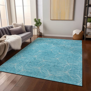 HomeRoots 5' Aqua and Ivory Geometric Area Rug - Durable, Washable Indoor/Outdoor Design for High-Traffic Spaces 5' X 8' 614048