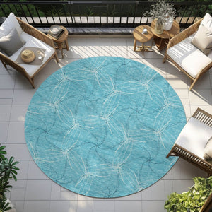 HomeRoots 5' Aqua and Ivory Geometric Area Rug - Durable, Washable Indoor/Outdoor Design for High-Traffic Spaces 8' Round 614049
