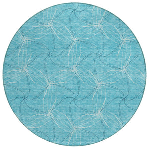 HomeRoots 5' Aqua and Ivory Geometric Area Rug - Durable, Washable Indoor/Outdoor Design for High-Traffic Spaces 8' Round 614049