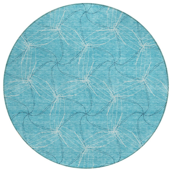 HomeRoots 5' Aqua and Ivory Geometric Area Rug - Durable, Washable Indoor/Outdoor Design for High-Traffic Spaces 8' Round 614049