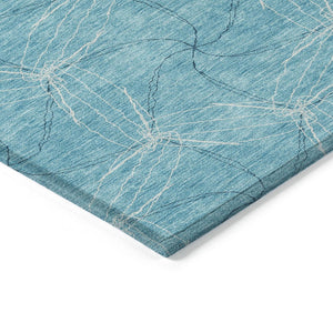 HomeRoots 5' Aqua and Ivory Geometric Area Rug - Durable, Washable Indoor/Outdoor Design for High-Traffic Spaces 8' Round 614049