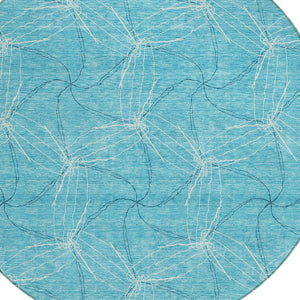 HomeRoots 5' Aqua and Ivory Geometric Area Rug - Durable, Washable Indoor/Outdoor Design for High-Traffic Spaces 8' Round 614049