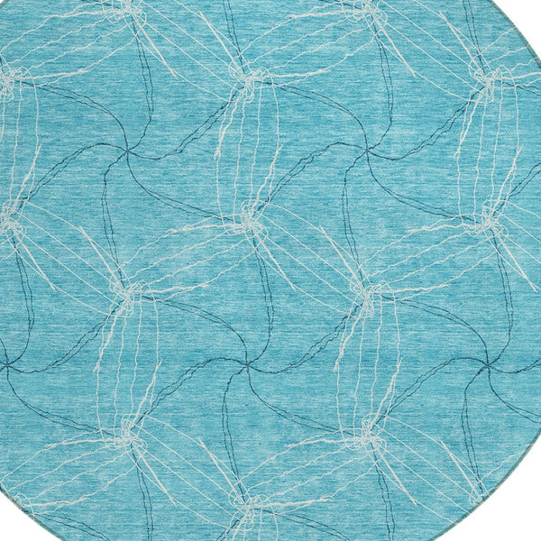 HomeRoots 5' Aqua and Ivory Geometric Area Rug - Durable, Washable Indoor/Outdoor Design for High-Traffic Spaces 8' Round 614049