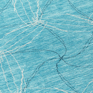 HomeRoots 5' Aqua and Ivory Geometric Area Rug - Durable, Washable Indoor/Outdoor Design for High-Traffic Spaces 8' Round 614049