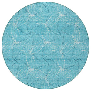 HomeRoots 5' Aqua and Ivory Geometric Area Rug - Durable, Washable Indoor/Outdoor Design for High-Traffic Spaces 8' Round 614049
