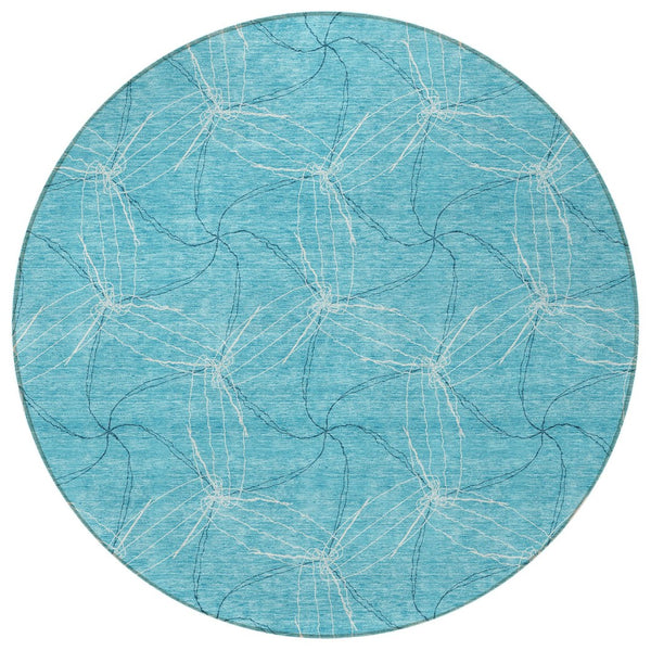 HomeRoots 5' Aqua and Ivory Geometric Area Rug - Durable, Washable Indoor/Outdoor Design for High-Traffic Spaces 8' Round 614049