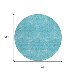 HomeRoots 5' Aqua and Ivory Geometric Area Rug - Durable, Washable Indoor/Outdoor Design for High-Traffic Spaces 8' Round 614049