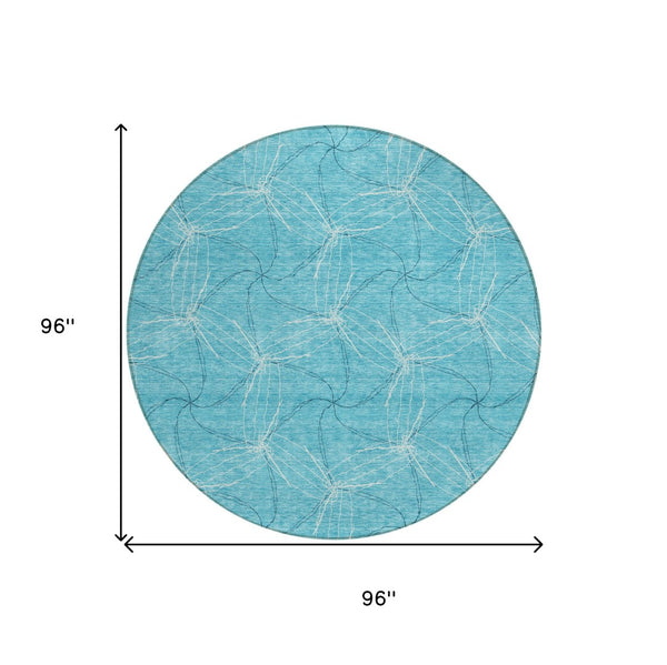 HomeRoots 5' Aqua and Ivory Geometric Area Rug - Durable, Washable Indoor/Outdoor Design for High-Traffic Spaces 8' Round 614049