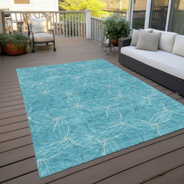 HomeRoots 5' Aqua and Ivory Geometric Area Rug - Durable, Washable Indoor/Outdoor Design for High-Traffic Spaces 9' X 12' 614051