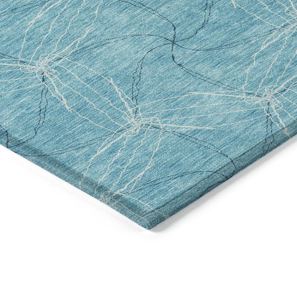 HomeRoots 5' Aqua and Ivory Geometric Area Rug - Durable, Washable Indoor/Outdoor Design for High-Traffic Spaces 9' X 12' 614051