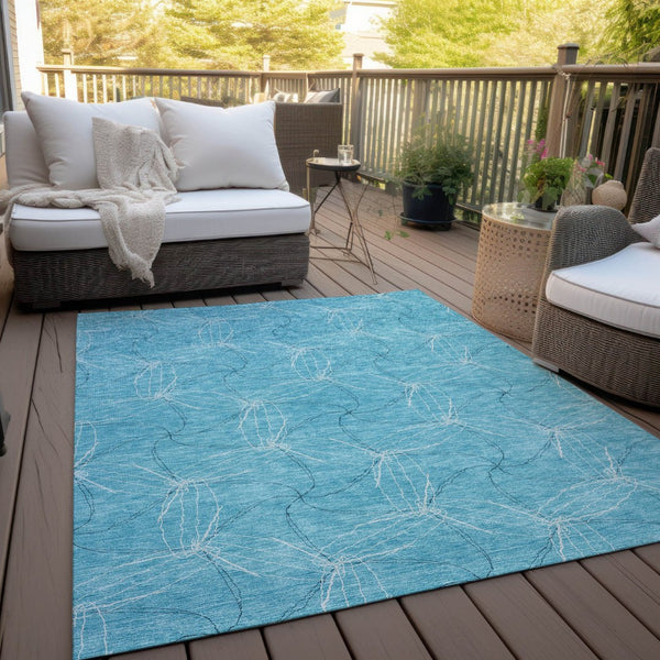 HomeRoots 5' Aqua and Ivory Geometric Area Rug - Durable, Washable Indoor/Outdoor Design for High-Traffic Spaces 9' X 12' 614051