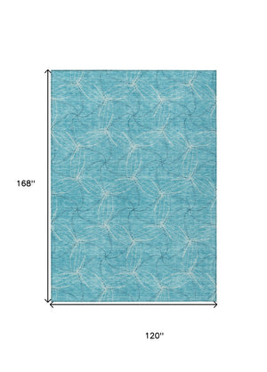 HomeRoots 5' Aqua and Ivory Geometric Area Rug - Durable, Washable Indoor/Outdoor Design for High-Traffic Spaces 10' X 14' 614052