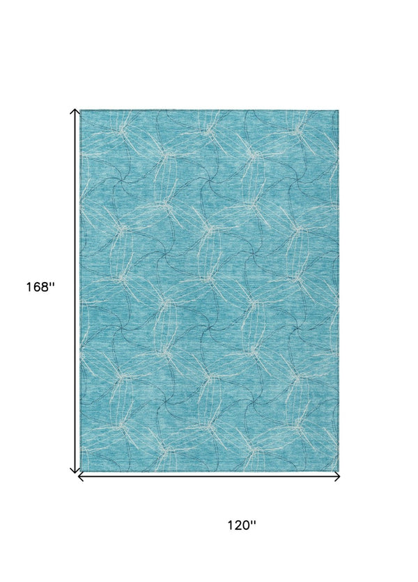 HomeRoots 5' Aqua and Ivory Geometric Area Rug - Durable, Washable Indoor/Outdoor Design for High-Traffic Spaces 10' X 14' 614052