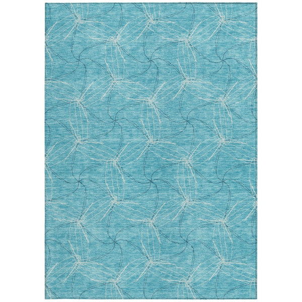HomeRoots 5' Aqua and Ivory Geometric Area Rug - Durable, Washable Indoor/Outdoor Design for High-Traffic Spaces 10' X 14' 614052