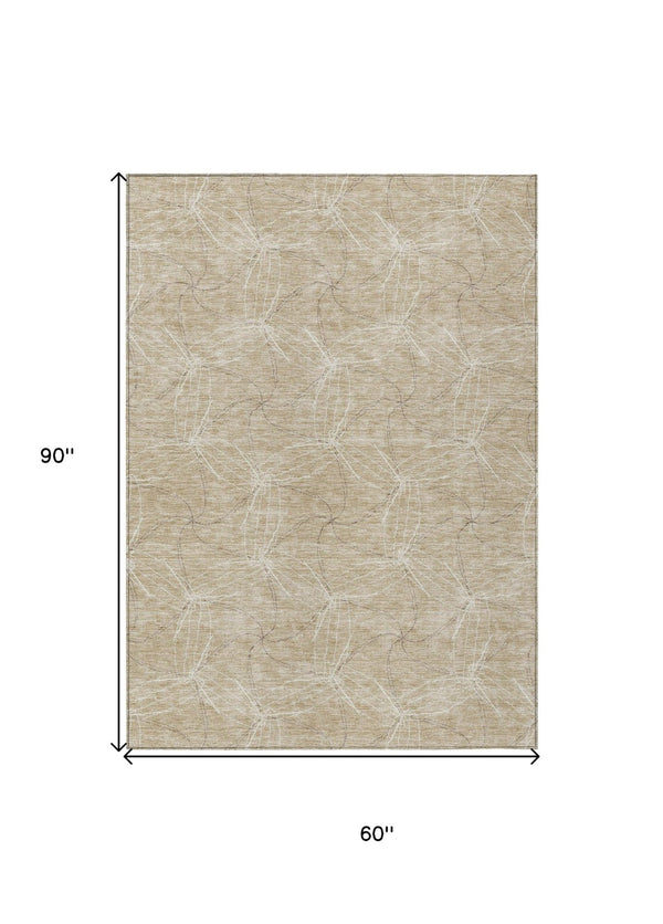 HomeRoots 5' Beige and Ivory Geometric Indoor Outdoor Rug - Stylish, Durable, Machine Washable for All Spaces 5' X 8' 614054