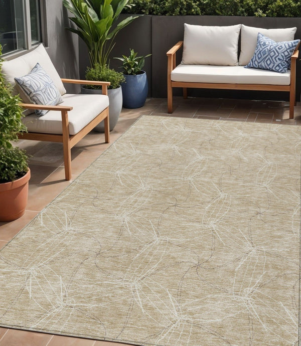 HomeRoots 5' Beige and Ivory Geometric Indoor Outdoor Rug - Stylish, Durable, Machine Washable for All Spaces 5' X 8' 614054
