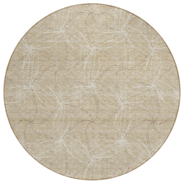 HomeRoots 5' Beige and Ivory Geometric Indoor Outdoor Rug - Stylish, Durable, Machine Washable for All Spaces 8' Round 614055
