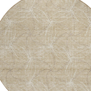 HomeRoots 5' Beige and Ivory Geometric Indoor Outdoor Rug - Stylish, Durable, Machine Washable for All Spaces 8' Round 614055