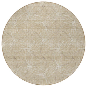 HomeRoots 5' Beige and Ivory Geometric Indoor Outdoor Rug - Stylish, Durable, Machine Washable for All Spaces 8' Round 614055