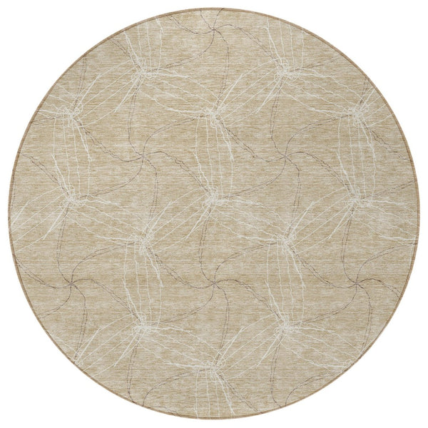 HomeRoots 5' Beige and Ivory Geometric Indoor Outdoor Rug - Stylish, Durable, Machine Washable for All Spaces 8' Round 614055