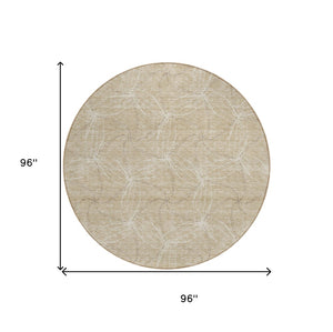 HomeRoots 5' Beige and Ivory Geometric Indoor Outdoor Rug - Stylish, Durable, Machine Washable for All Spaces 8' Round 614055