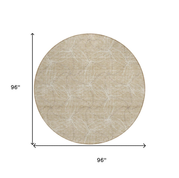 HomeRoots 5' Beige and Ivory Geometric Indoor Outdoor Rug - Stylish, Durable, Machine Washable for All Spaces 8' Round 614055
