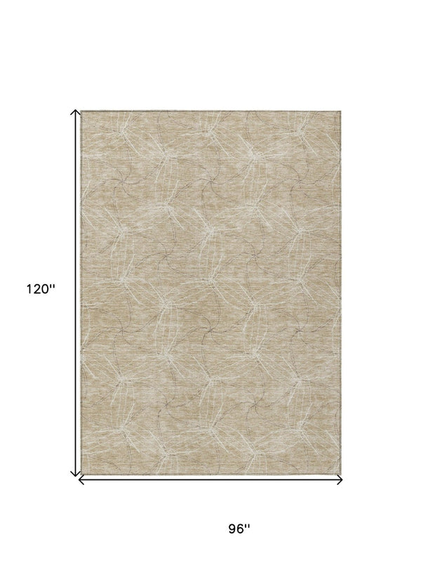 HomeRoots 5' Beige and Ivory Geometric Indoor Outdoor Rug - Stylish, Durable, Machine Washable for All Spaces 8' X 10' 614056