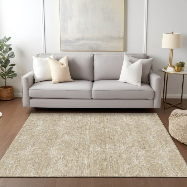 HomeRoots 5' Beige and Ivory Geometric Indoor Outdoor Rug - Stylish, Durable, Machine Washable for All Spaces 8' X 10' 614056