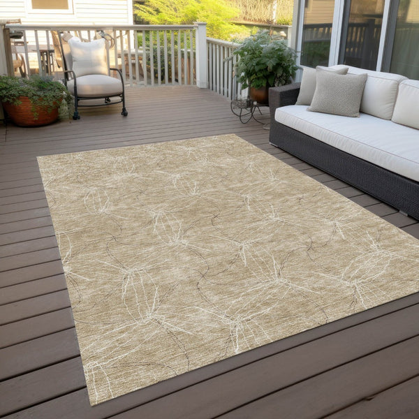 HomeRoots 5' Beige and Ivory Geometric Indoor Outdoor Rug - Stylish, Durable, Machine Washable for All Spaces 9' X 12' 614057