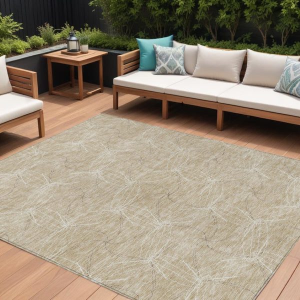 HomeRoots 5' Beige and Ivory Geometric Indoor Outdoor Rug - Stylish, Durable, Machine Washable for All Spaces 10' X 14' 614058