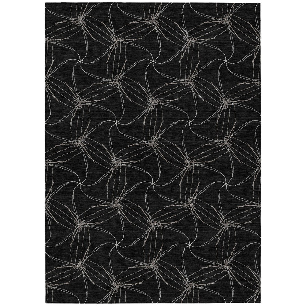HomeRoots 5' Black and Ivory Geometric Area Rug - Stylish, Washable, Durable for Indoor and Outdoor Use 5' X 8' 614060