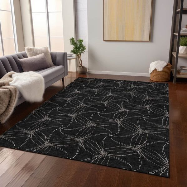 HomeRoots 5' Black and Ivory Geometric Area Rug - Stylish, Washable, Durable for Indoor and Outdoor Use 5' X 8' 614060