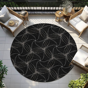 HomeRoots 5' Black and Ivory Geometric Area Rug - Stylish, Washable, Durable for Indoor and Outdoor Use 8' Round 614061