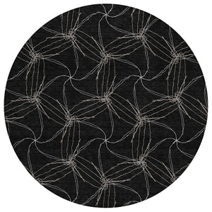 HomeRoots 5' Black and Ivory Geometric Area Rug - Stylish, Washable, Durable for Indoor and Outdoor Use 8' Round 614061