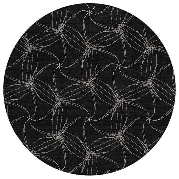 HomeRoots 5' Black and Ivory Geometric Area Rug - Stylish, Washable, Durable for Indoor and Outdoor Use 8' Round 614061