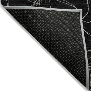 HomeRoots 5' Black and Ivory Geometric Area Rug - Stylish, Washable, Durable for Indoor and Outdoor Use 8' Round 614061