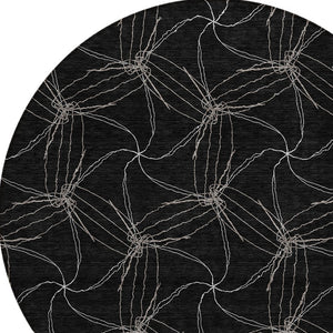 HomeRoots 5' Black and Ivory Geometric Area Rug - Stylish, Washable, Durable for Indoor and Outdoor Use 8' Round 614061