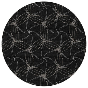 HomeRoots 5' Black and Ivory Geometric Area Rug - Stylish, Washable, Durable for Indoor and Outdoor Use 8' Round 614061